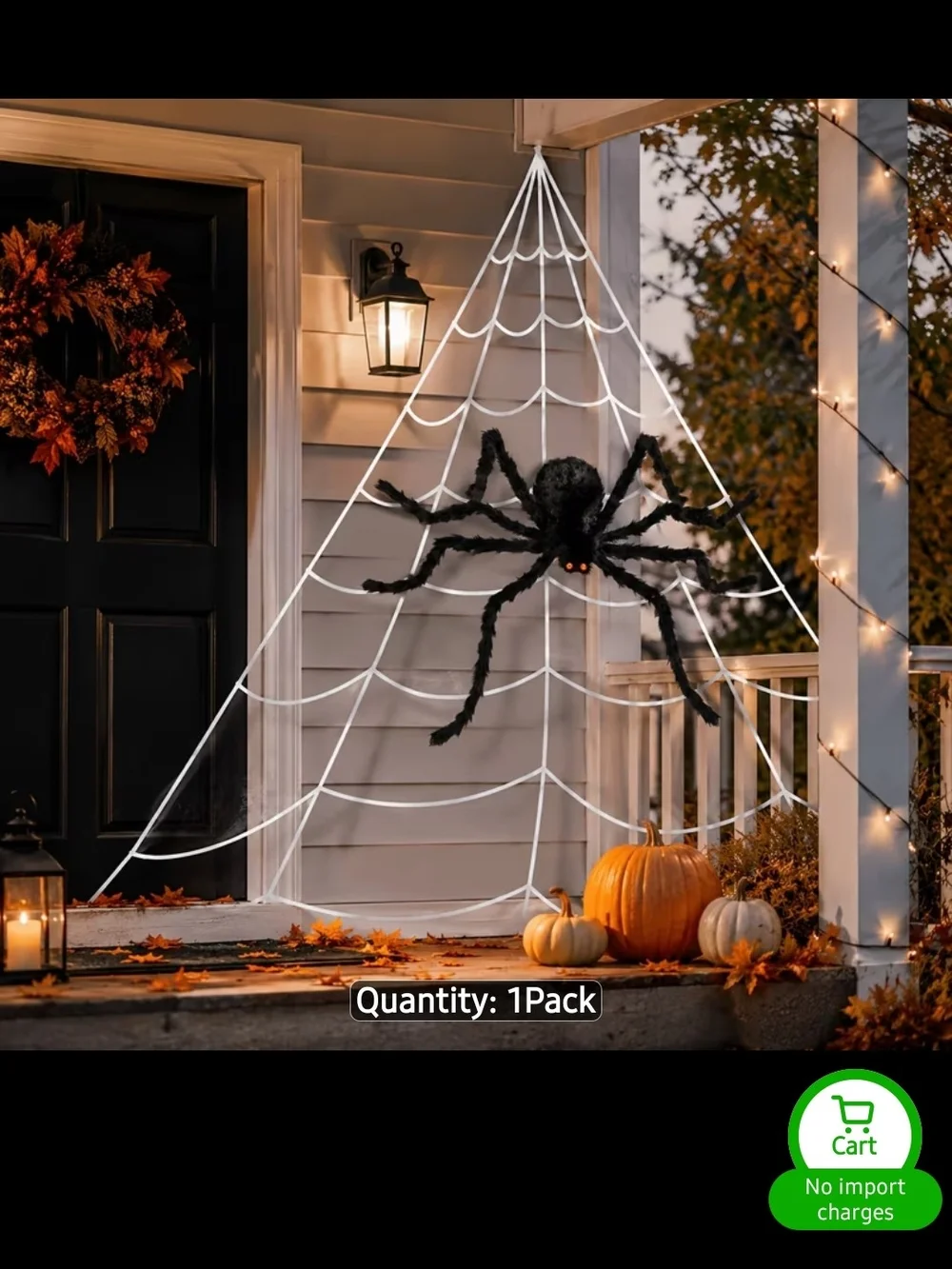 Outdoor Halloween Spider Web Decoration with Large Black Spider - 1 Pack